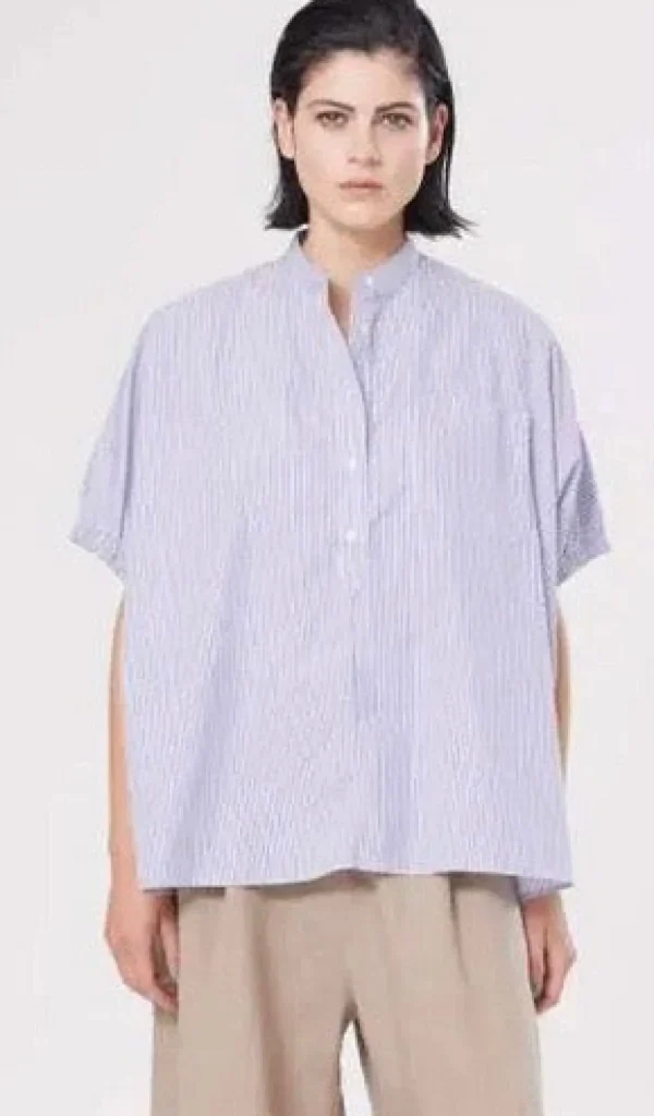 Fashion Sosue Bluse Cowboy Button Blue White Stripes